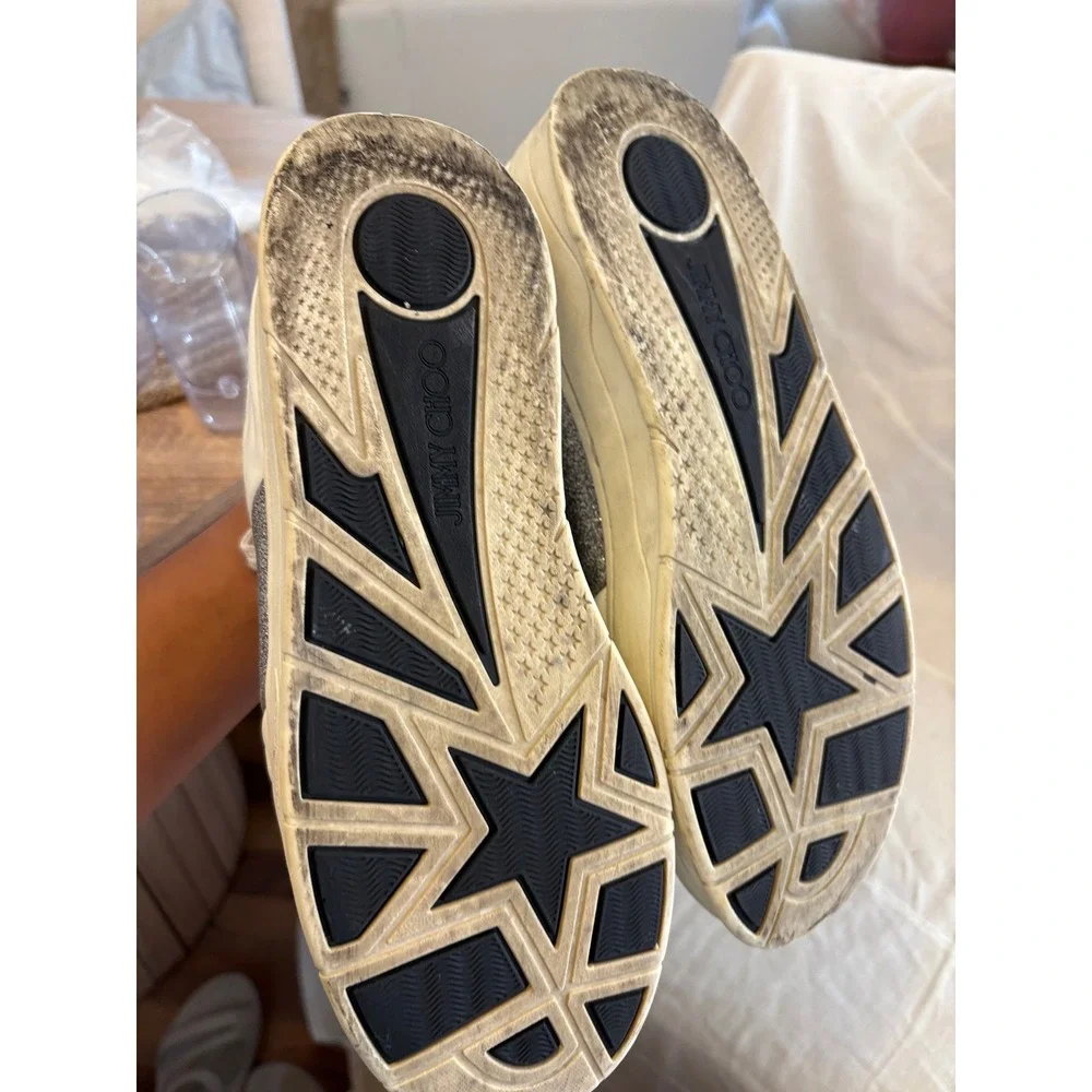Jimmy‎ Choo White Leather Glitter Star Low Top Platform Sneakers Womens EU 40